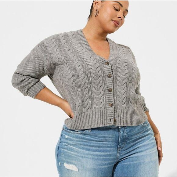 TORRID Grey Chunky Cable‎ knit Cardigan Womans Plus 2X NWT casual comfort - Picture 1 of 10
